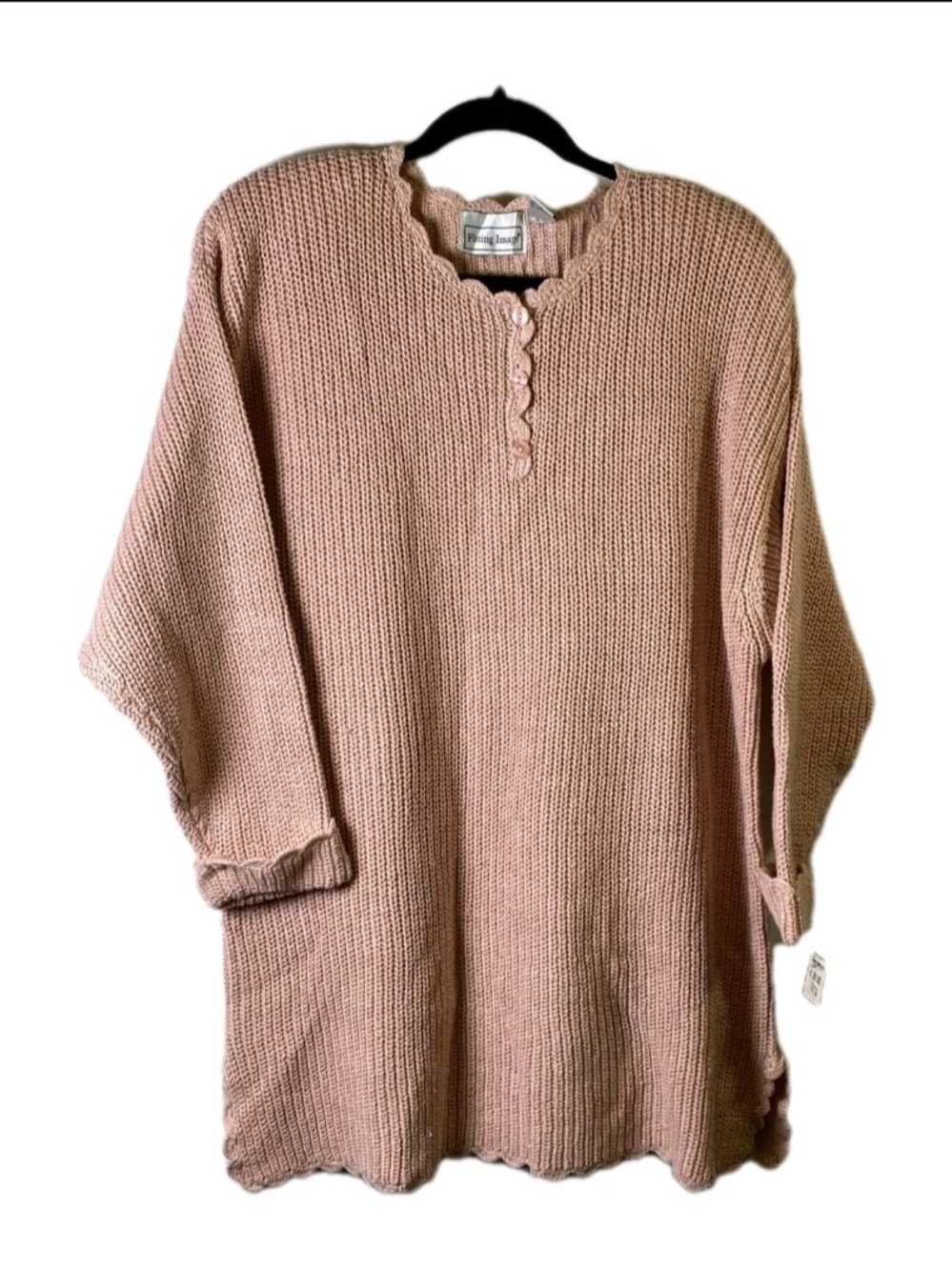 NWT VTG Oversized Ramie/Cotton Sweater 1980s Shoulder Pads Scallop - One Size